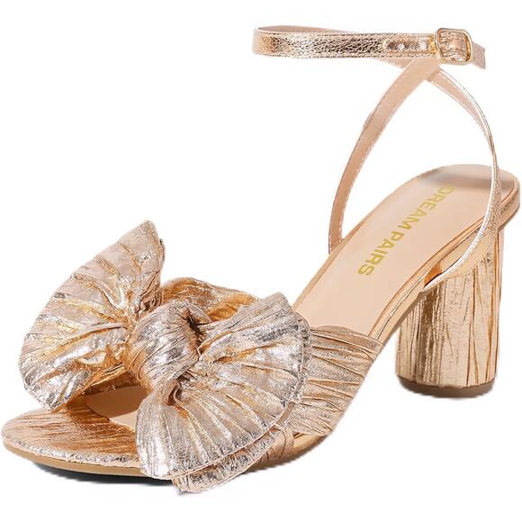 DREAM PAIRS Bow Knot Champaign Pink Ankle Strap Heeled Sandals Women's Size 9 - Picture 1 of 12